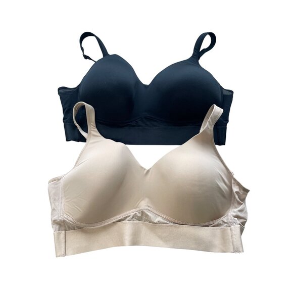 Rhonda Shear 2 Pk Molded Cup Bra with Wrap Back Size 2X Black Beige Comfy 648.15 - Picture 2 of 10